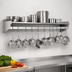 Thumbnail image #3 for Wall-Mounted Stainless Steel Pot Rack Shelf, 120 Inch Wide x 15 Inch Deep, with 10 Hooks
