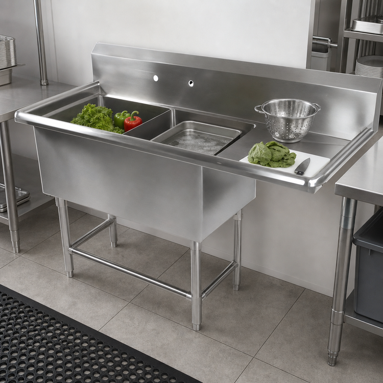 Product image #3 for John Boos Pro-Bowl 2-Compartment Stainless Steel Sink with Right Drainboard and 10-Inch Backsplash, 54-3/16 x 25-1/2 x 44-1/16 Inches