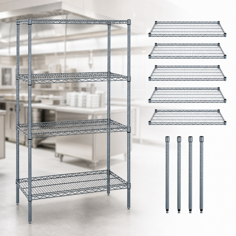 Product image #3 for Quantum Stationary Wire Shelving Starter Kit, 36"W x 21"D x 63"H, Gray Epoxy Antimicrobial Finish