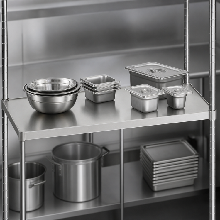 Product image #3 for 36 Inch x 18 Inch Solid Stainless Steel Shelf with Marine Edge and Split Sleeves