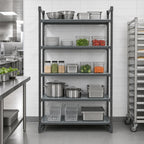 Thumbnail image #3 for Cambro Camshelving® Basics Plus CBU214884S5580 5-Tier Solid Polypropylene Stationary Starter Shelving Unit, 21"D x 48"W x 84"H, Graphite