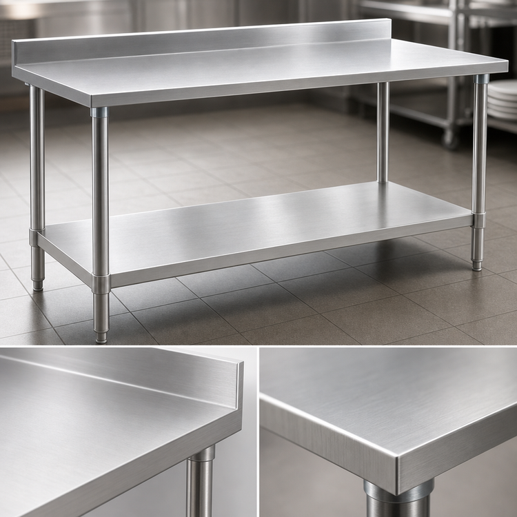 Product image #3 for Deluxe Series 48 x 30 Inch Stainless Steel Commercial Work Table with 4-1/2 Inch Backsplash and Undershelf