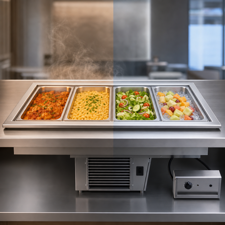 Product image #3 for Delfield 56-1/4-Inch Drop-In Hot/Cold Food Well for 4 Full-Size Pans, Self-Contained Refrigeration