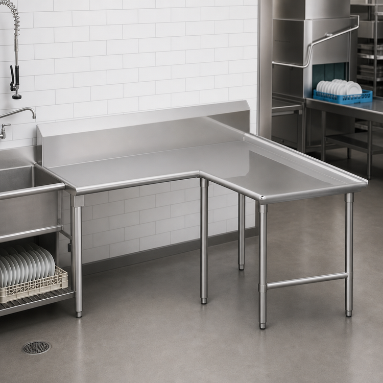 Product image #3 for John Boos Pro-Bowl L-Shaped Island Clean Dishtable, Left-to-Right, 60 in. Machine-to-Corner x 84 in. Corner-to-End