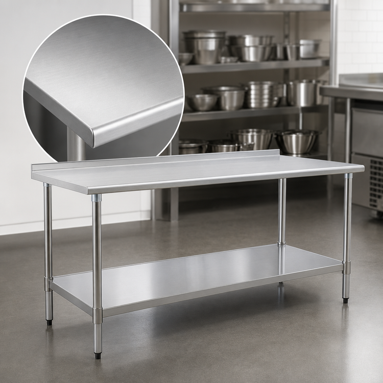 Product image #3 for BlendPort Budget Series Stainless Steel Work Table with Rear Upturn and Adjustable Undershelf, 84 x 30 Inches