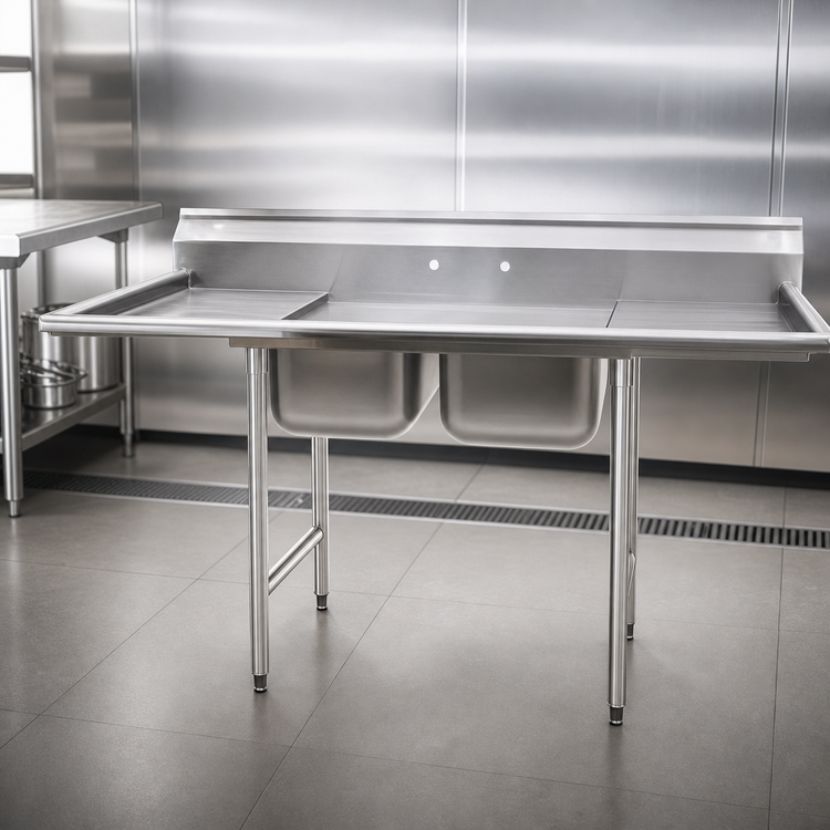 Product image #3 for Eagle Group 412 Series 2-Compartment 430 Stainless Steel Sink with Left and Right Drainboards