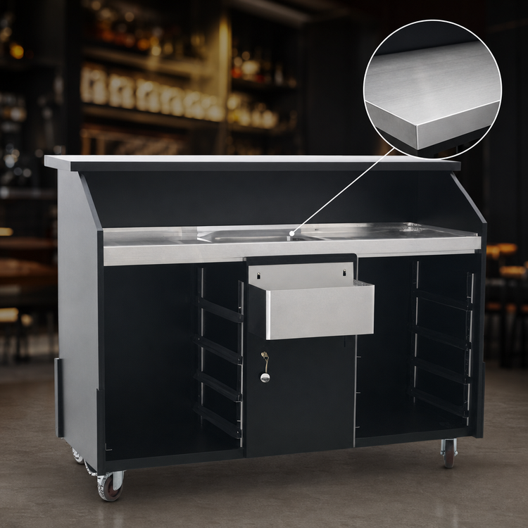 Product image #3 for Deluxe 63-Inch Indoor Portable Bar with Stainless Steel Work Surface, Ice Bin and Speed Rails