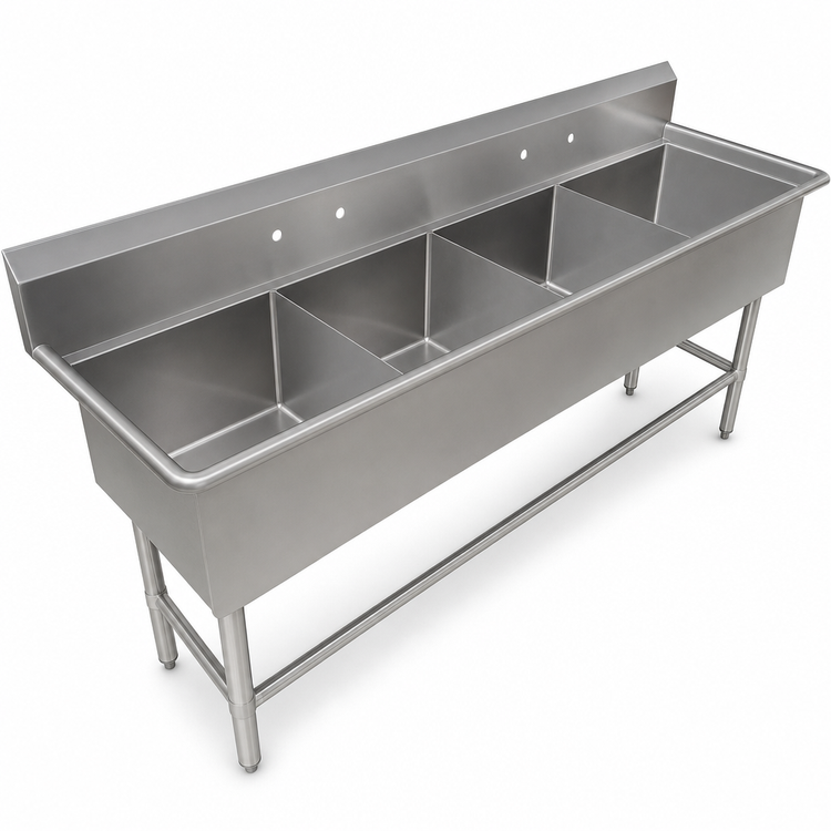 Product image #3 for John Boos Pro-Bowl 4-Compartment Stainless Steel Sink, 125-1/8" x 29-1/2", 14" Deep Bowls