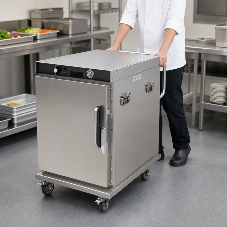 Product image #3 for Mobile Half-Height Insulated Heated Holding Cabinet with Solid Full Doors and Universal Slides, 8-Set Capacity