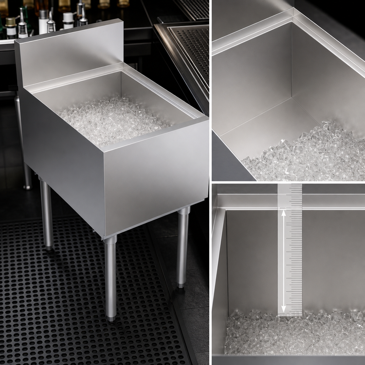 Product image #3 for Krowne Royal Series 18-Inch Wide x 24-Inch Deep Stainless Steel Underbar Ice Bin/Cocktail Unit, 69 lb Capacity