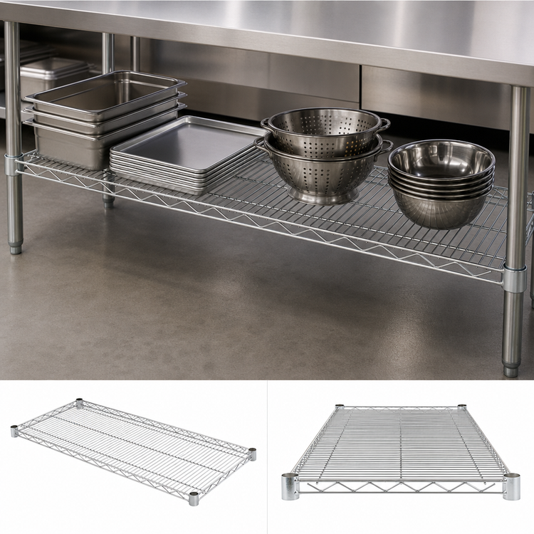 Product image #4 for Winco 60-Inch x 18-Inch Chrome Plated Wire Shelf with Sleeve Clips