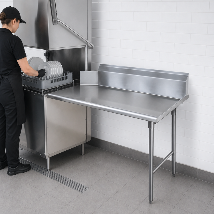 Product image #3 for Advance Tabco 59 x 30-Inch Straight Clean Stainless Steel Dish Table with 10-1/2-Inch Backsplash, Right-Side Attachment