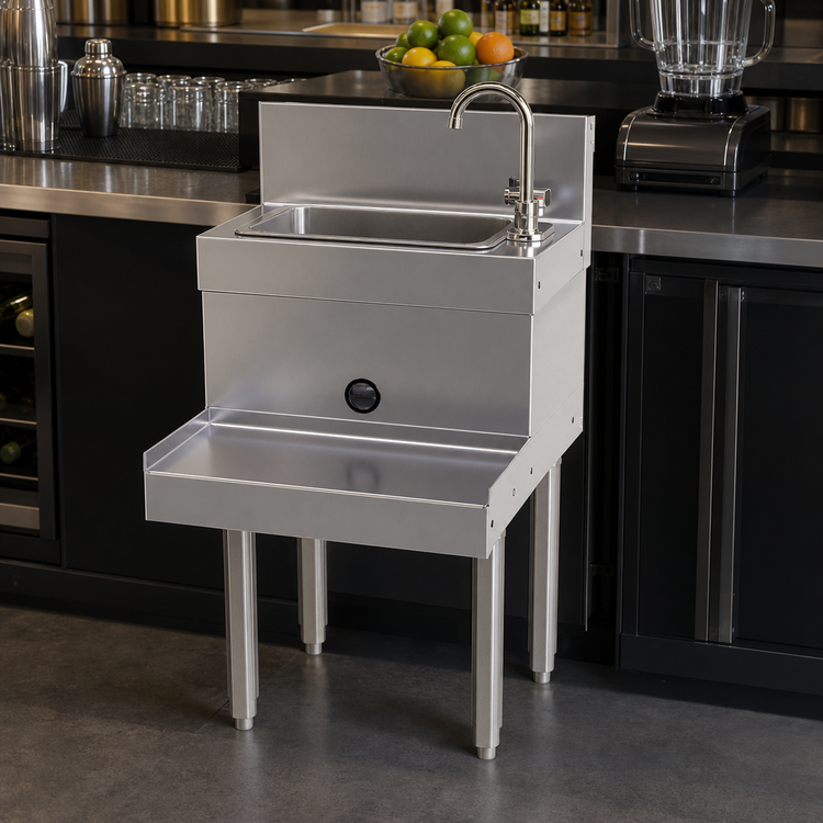 Product image #3 for Glastender Freestanding Underbar Blender Station with Dump Sink and Blender Recessed Step, Right-Side Faucet, 18 x 24 Inches