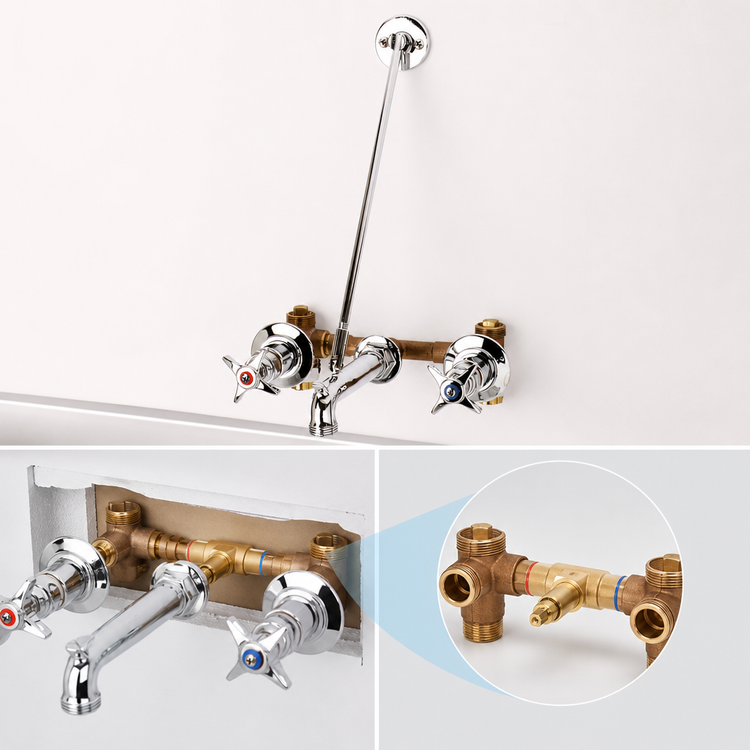 Product image #3 for T&S Brass B-0697 Service Sink Faucet with Concealed Bypass Mixing Valve, 8-Inch Centers, Braced Pail Hook Nozzle