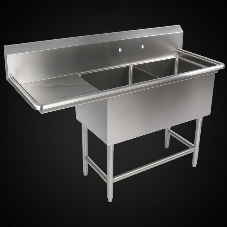 Product image #3 for John Boos Pro-Bowl 2-Compartment Stainless Steel Sink with Left Drainboard and 10-Inch Backsplash