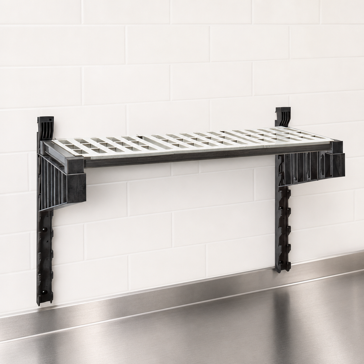 Product image #3 for Cambro Camshelving Elevation Series Wall-Mounted Vented Shelf Kit, 18 x 42 Inches, Brushed Graphite, 15-Inch Uprights