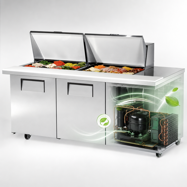 Product image #3 for True Mega Top 3-Door Self-Contained Sandwich/Salad Prep Table with 24 Pan Capacity