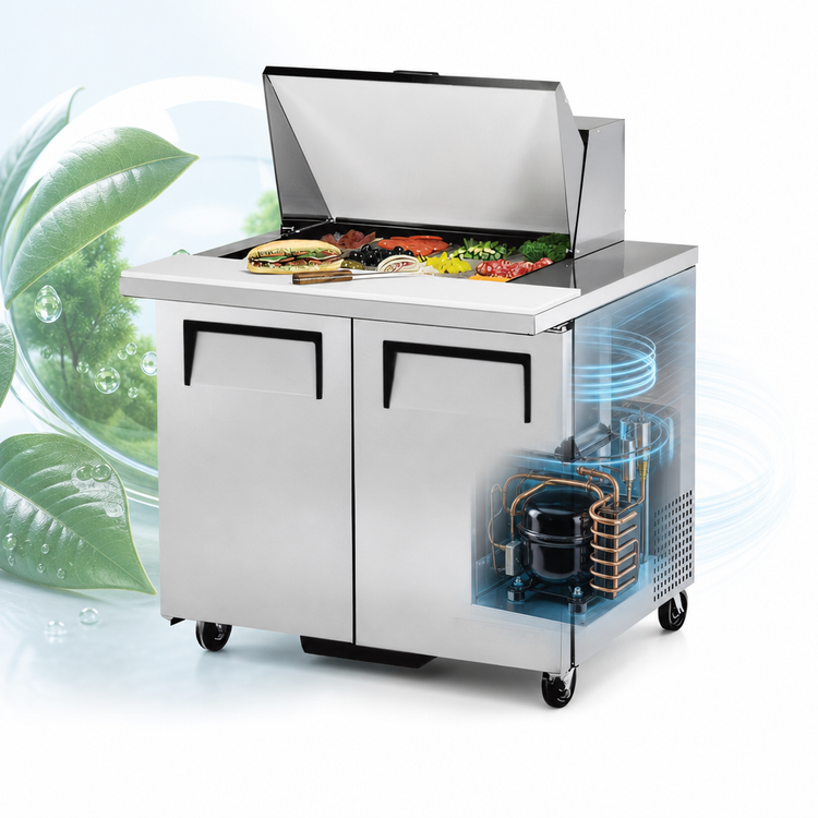 Product image #3 for True TSSU-36-15M-B-HC Mega-Top Solid-Door Sandwich/Salad Prep Table with 15 1/6 Size Pans