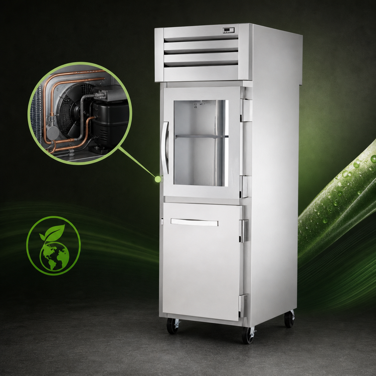 Product image #3 for True SPEC SERIES Pass-Thru One-Section Combination Half Glass / Half Stainless Steel Swing Door Refrigerator