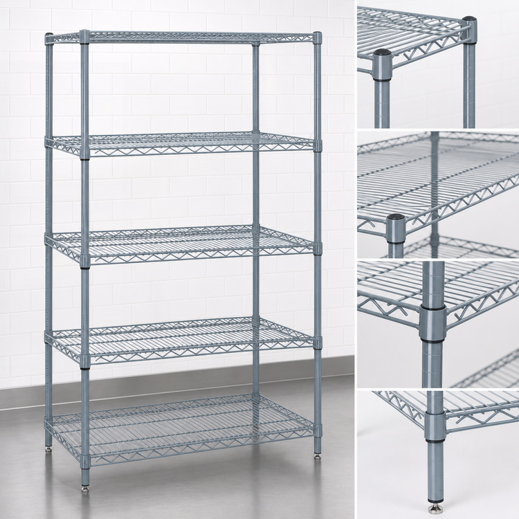 Product image #3 for Quantum 24"W x 24"D x 63"H 5-Shelf Wire Shelving Starter Kit with Gray Epoxy Antimicrobial Finish