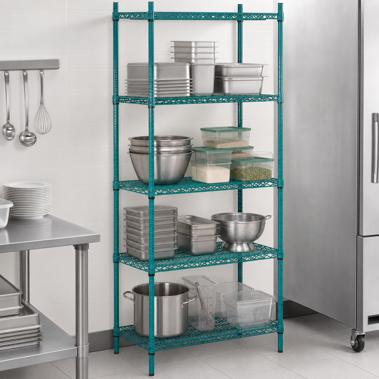 Product image #3 for Advance Tabco Special Value Series 4-Shelf Wire Shelving Unit, 48W x 18D x 74H, Green Epoxy