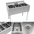 Thumbnail image #3 for BK Resources UB4-18-336S Slim-Line 3-Compartment Underbar Sink, 36"W, 304 Stainless Steel, 4-1/2" Backsplash, No Drainboards
