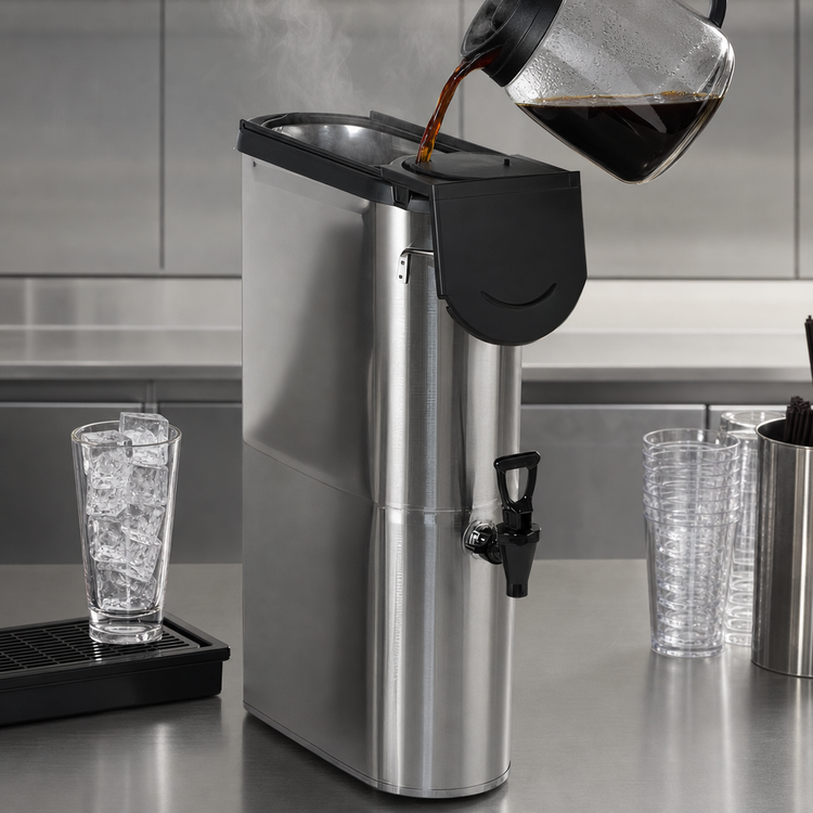 Product image #3 for Narrow Iced Beverage Dispenser with Brew-Thru Lid, 3.5 Gallon, Stainless Steel