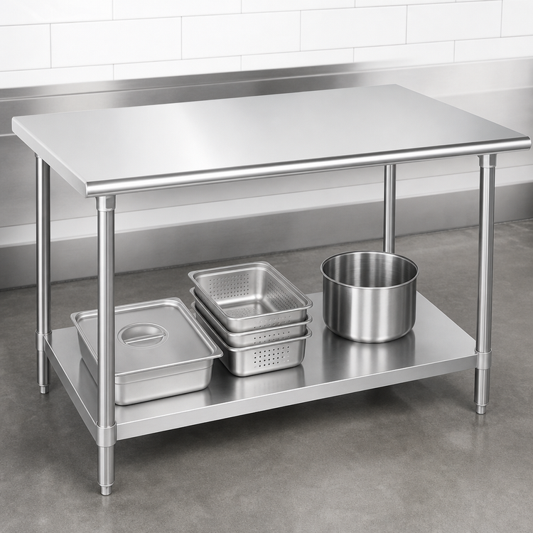 Product image #3 for Advance Tabco 120" x 30" 304 Stainless Steel Flat Top Work Table with Adjustable Undershelf
