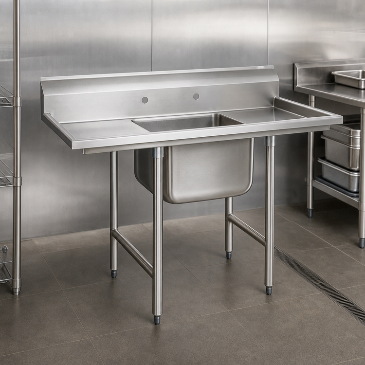 Product image #3 for Eagle Group 314 Series 1-Compartment Commercial Sink with Left and Right Drainboards, 68 Inch W x 31-3/4 Inch D, 304 Stainless Steel
