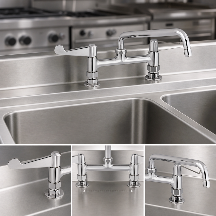 Product image #3 for equip 8-Inch Centers Deck-Mount Pedestal Manual Faucet with 10-Inch Swing Nozzle and 4-Inch Wrist Handles