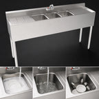 Thumbnail image #3 for Krowne Silver Series 18-63C Three-Compartment Stainless Steel Bar Sink with Dual Drainboards, 72-Inch, Faucet Included