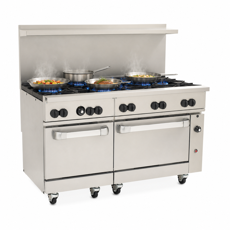 Product image #3 for Vulcan Endurance 60-Inch Commercial Gas Restaurant Range with 10 Open Burners, Standard Oven Left and Convection Oven Right