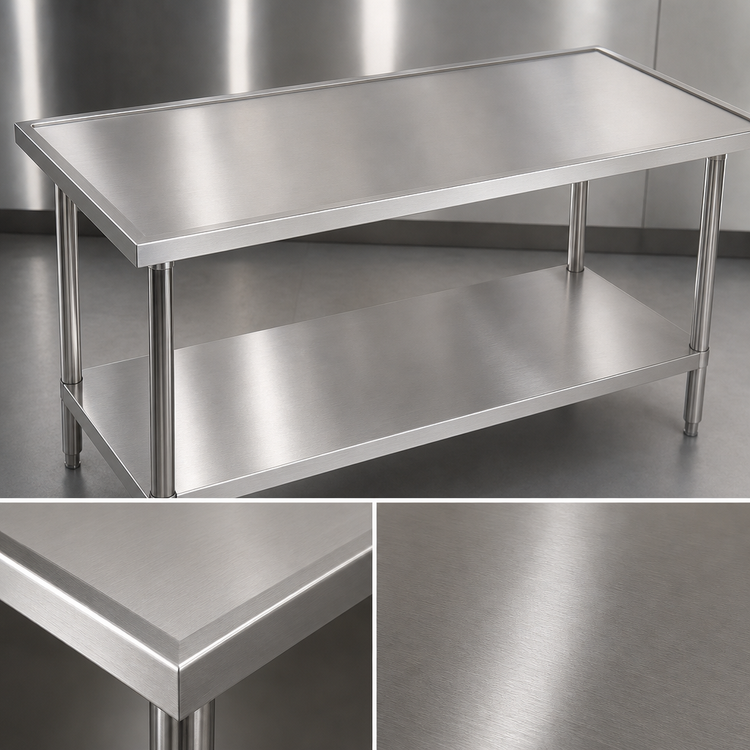 Product image #3 for Advance Tabco 48" x 36" 14-Gauge 304 Stainless Steel Work Table with Adjustable Undershelf and Marine Edge