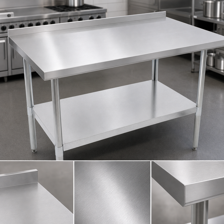 Product image #3 for John Boos Stallion 72-Inch x 30-Inch Stainless Steel Budget Work Table with Backsplash, Undershelf and Safety Edge