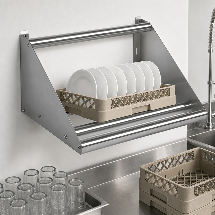 Product image #3 for John Boos BHS1842-TS Wall-Mounted Slanted Tubular Dishrack Sorting Shelf, 42 x 18 x 12-1/4 Inches