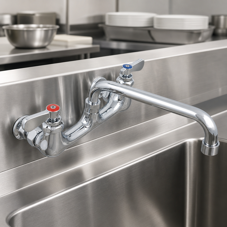 Product image #3 for John Boos Low-Lead Heavy Duty Splash Mount Faucet with 8-Inch Swing Spout, 8-Inch Centers, Chrome Finish
