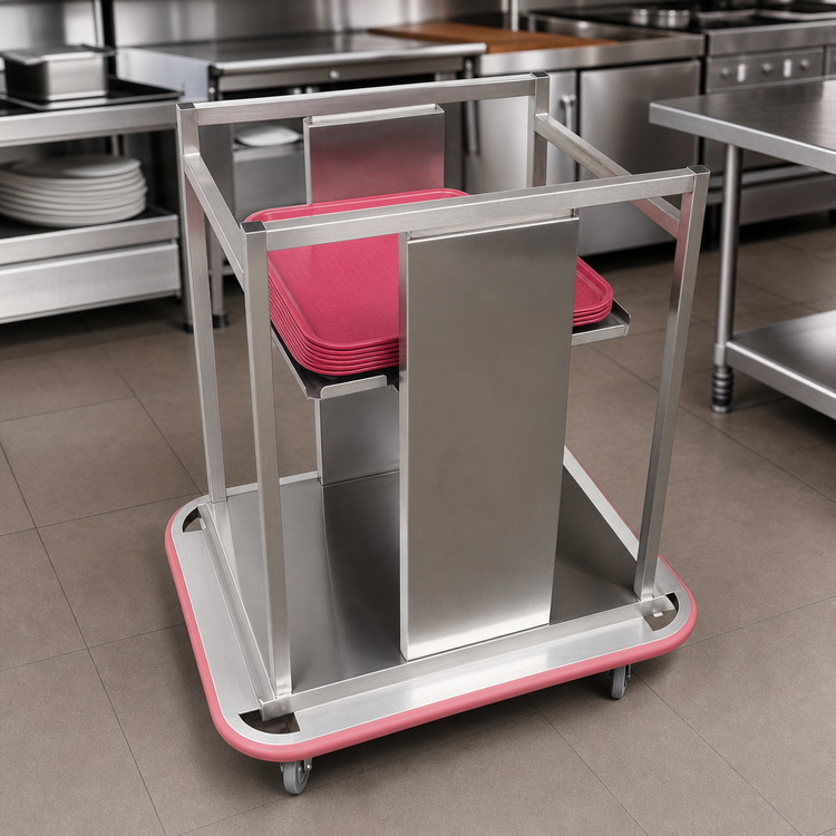 Product image #3 for Single-Stack Open-Cabinet Stainless Steel Mobile Tray Dispenser for 14 x 18 Trays