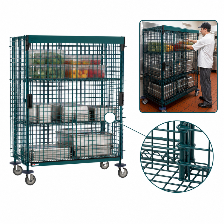 Product image #3 for Metro Super Erecta Mobile Sliding-Door Security Cage, Metroseal Green, 24 x 48 Inch Shelf Size