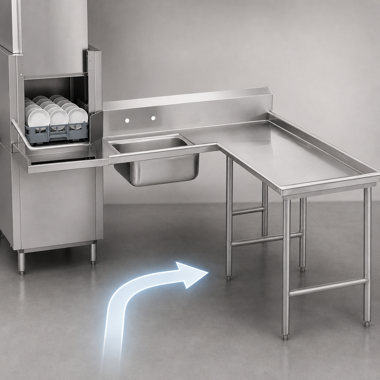 Product image #3 for Advance Tabco Spec-Line Right-Hand L-Shaped Island Soil Dishtable with 8-Inch Deep Pre-Rinse Sink, 47-Inch