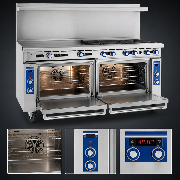 Product image #3 for Imperial Pro Series 72-Inch Commercial Gas Range with 2 Open Burners, 60-Inch Griddle, and 2 Convection Ovens