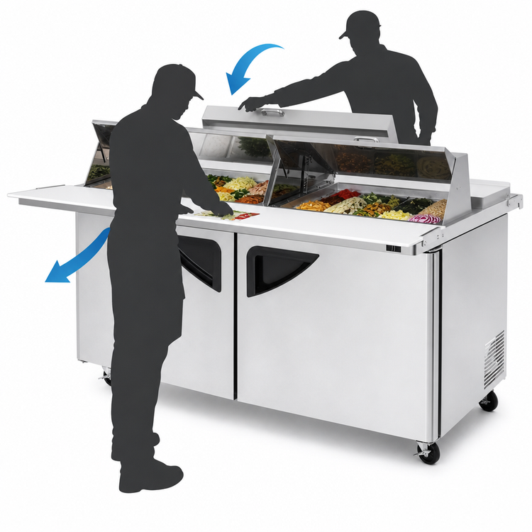 Product image #3 for Turbo Air Super Deluxe 60-Inch Two-Section Sandwich/Salad Mega Top Prep Table with Dual-Sided Lids, 24-Pan Opening