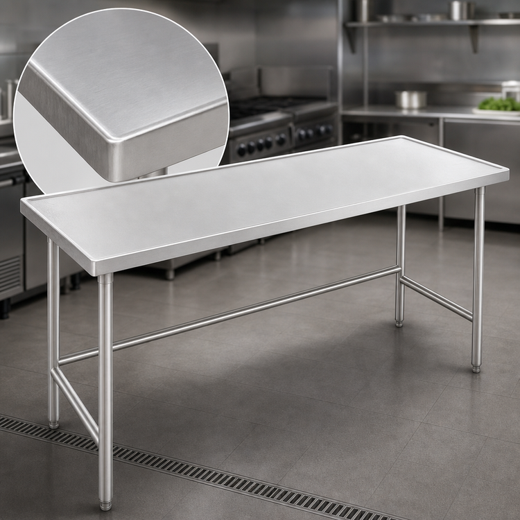 Product image #3 for 144-Inch x 24-Inch Stainless Steel Work Table with Countertop Edge and Cross Rails