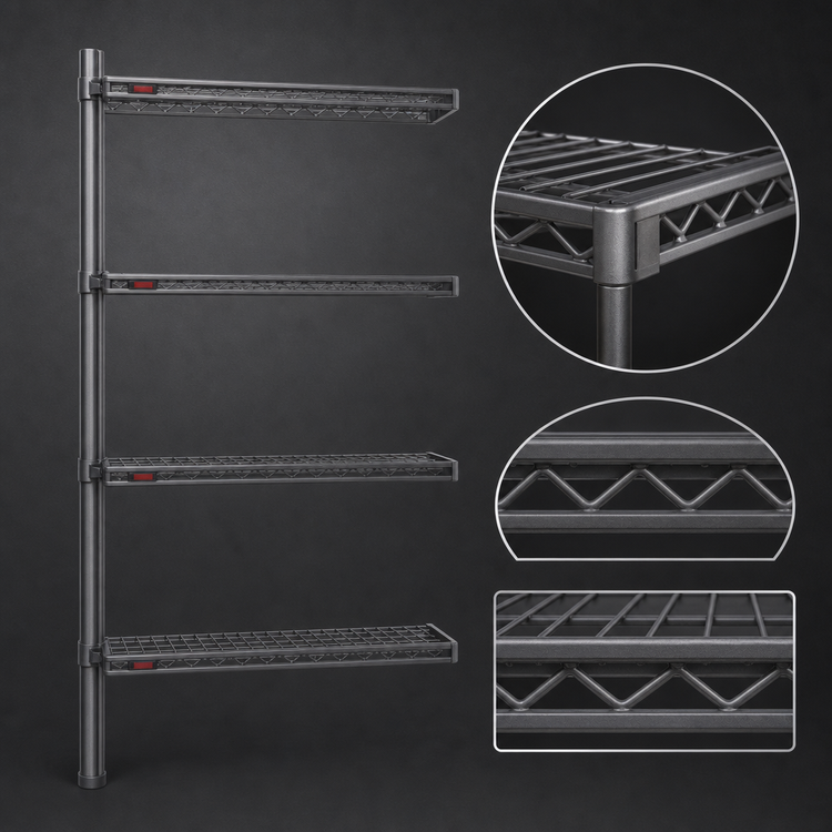 Product image #3 for Valu-Master 4-Tier Add-On Wire Shelving Unit, 24 x 24 x 74 Inches, Pewter Gray Epoxy