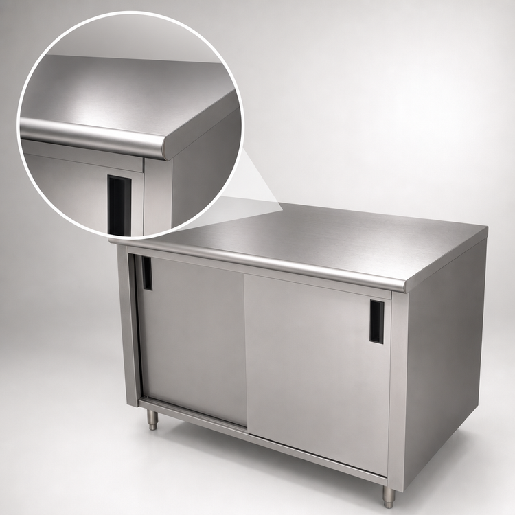 Product image #3 for Advance Tabco Special Value 48" x 30" Enclosed Work Table with Cabinet Base, Mid-Shelf and Sliding Doors