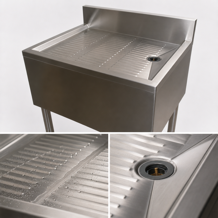 Product image #4 for BK Resources Freestanding Stainless Steel Underbar Drain Board with Drain, 48" x 21-1/4" x 32-1/2"