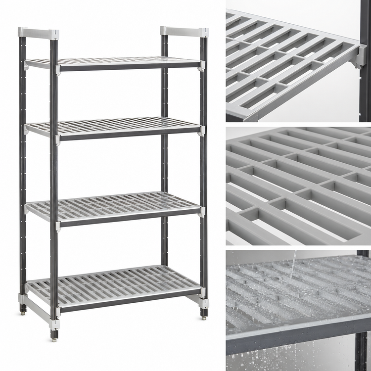 Product image #3 for Cambro Camshelving Elements XTRA 4-Tier Stationary Starter Unit, 18-Inch Deep x 48-Inch Wide x 72-Inch High, Vented, Speckled Gray