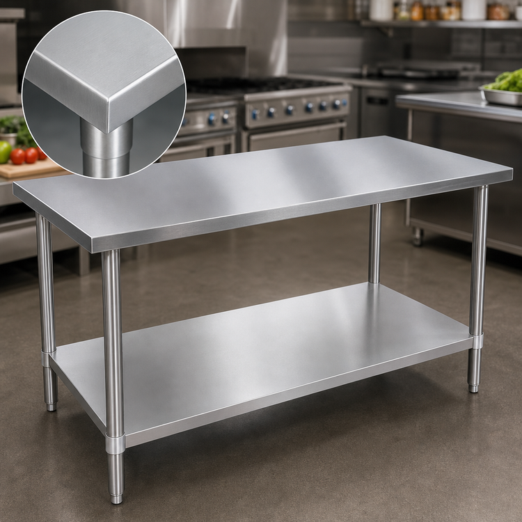 Product image #3 for John Boos Stallion 108-Inch x 36-Inch 14-Gauge 300-Series Stainless Steel Work Table with Stallion Edge and Adjustable Undershelf