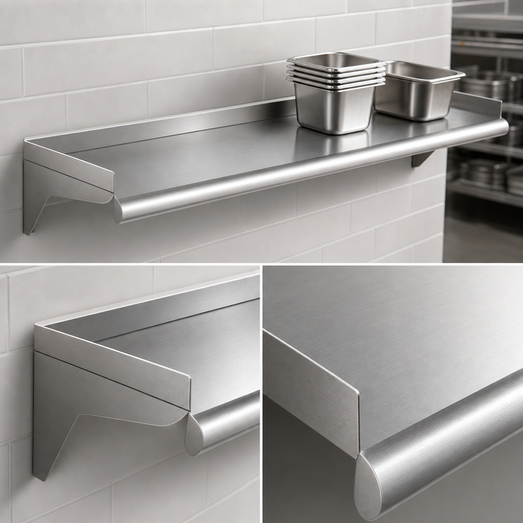 Product image #3 for Eagle Group 60 Inch x 10 Inch Wall-Mounted 16 Gauge Type 430 Stainless Steel Shelf