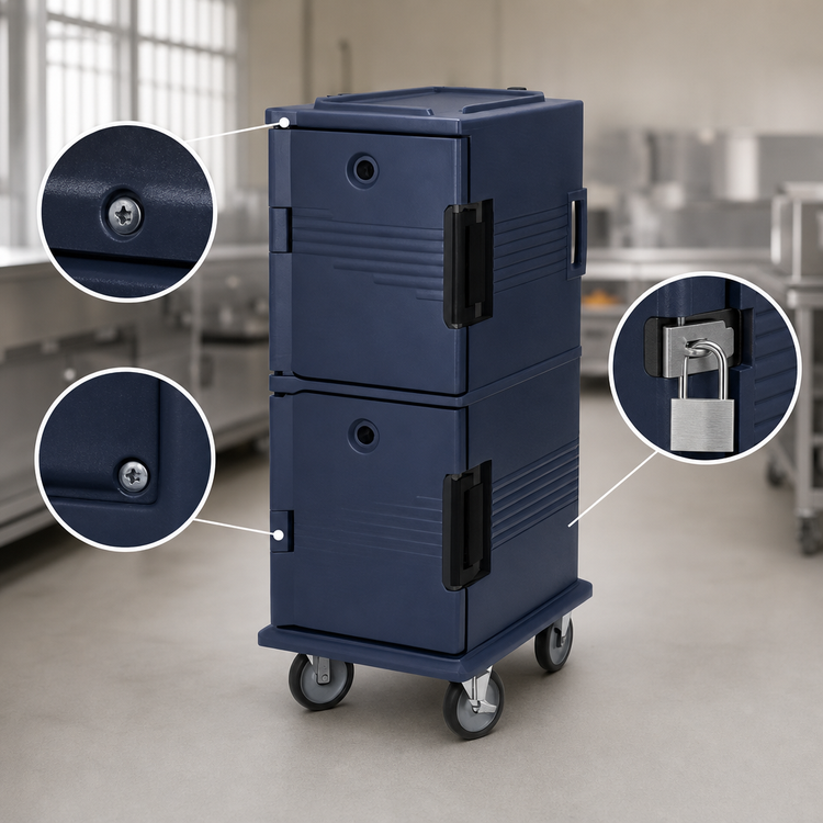 Product image #4 for Cambro Ultra Camcart® Double-Compartment Front-Loading Insulated Food Pan Cart with Security Package, Navy Blue
