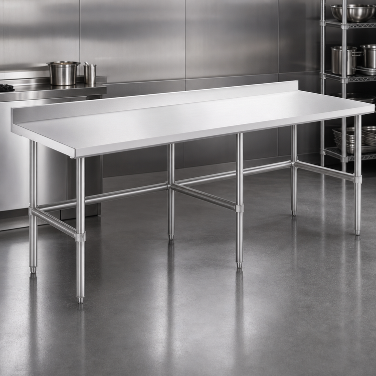 Product image #3 for 84-Inch Open Base Stainless Steel Worktable, 24-Inch Deep, 34-Inch High, 18-Gauge 304 Top
